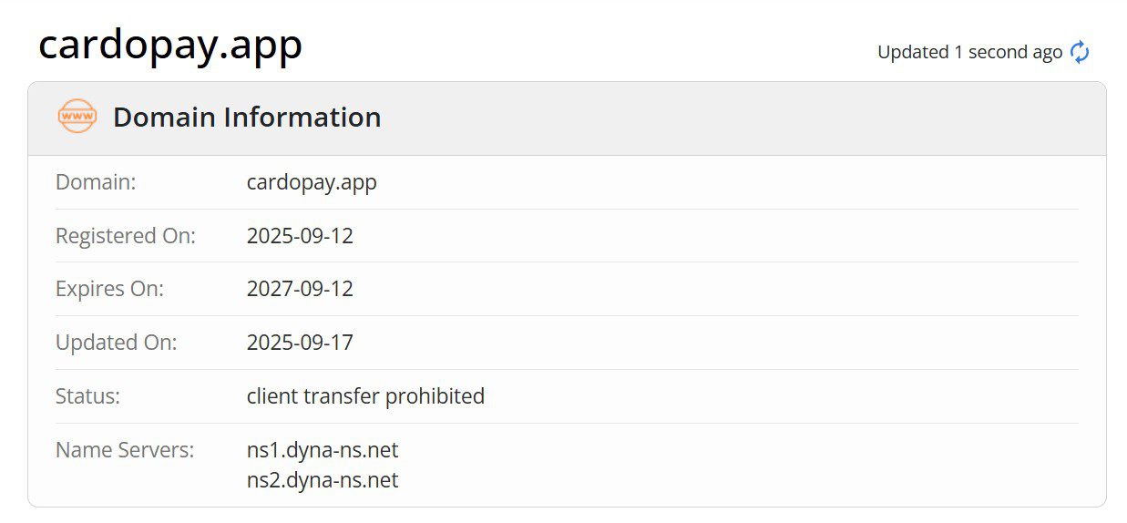 CardoPay KYC-Free Virtual U-Card Review: $10 Activation Fee, Alipay Support, Plus Real-World Testing of Fees and Payment Scenarios 2 cardopaywhois