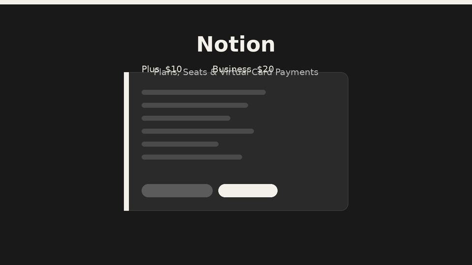 Notion 四档套餐、席位计费与虚拟卡支付实操封面