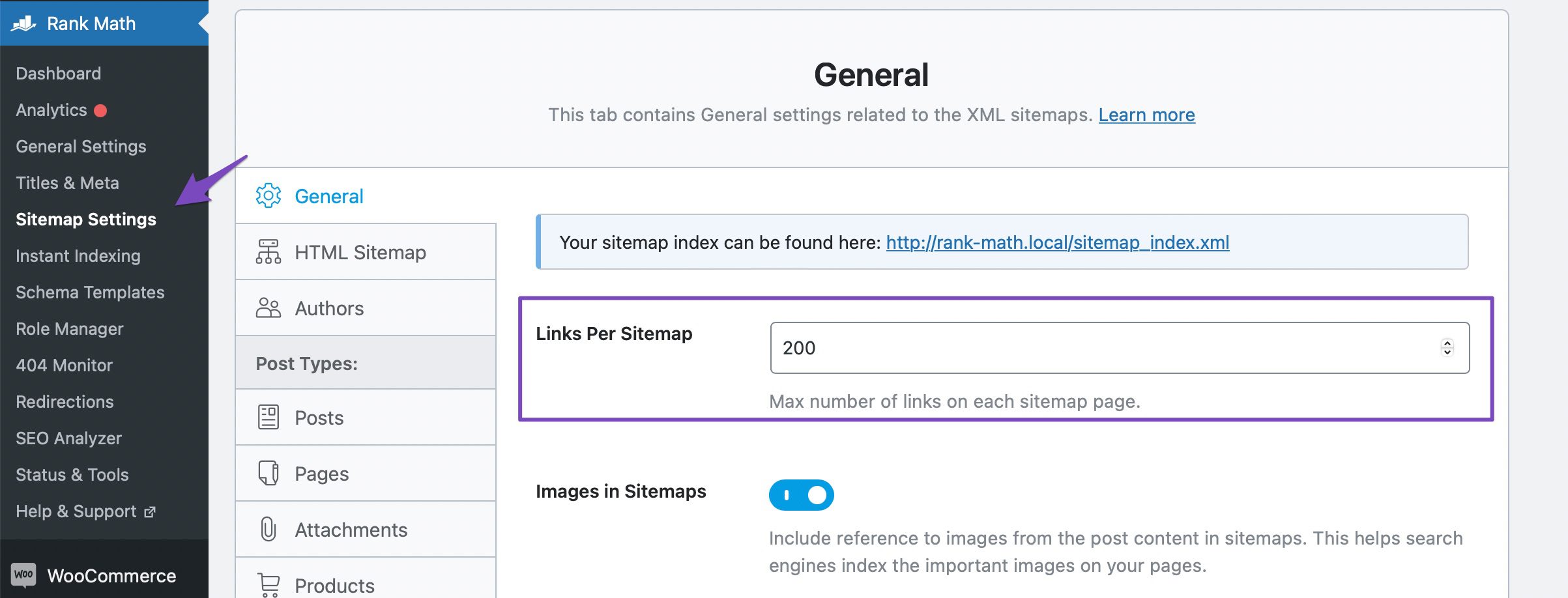 Refresh sitemap settings